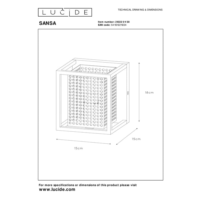Lucide SANSA Wandlamp 1xE27 - Zwart