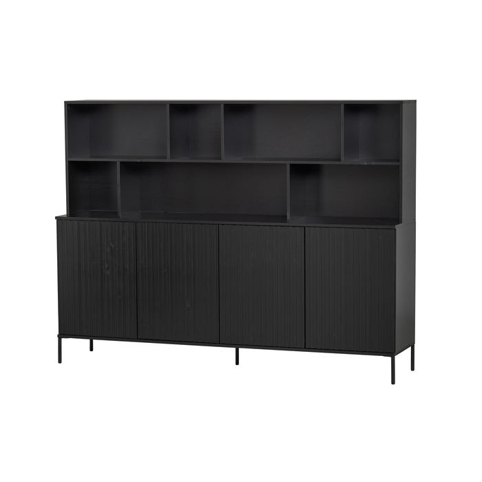 WOOOD New Gravure Wandkast B 200 cm - Grenen - Zwart