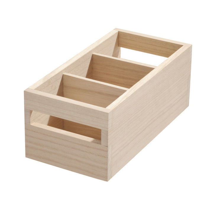 Opbergbox met Handvat, 3 Vakken, 12.7 x 25.4 x 10.2 cm, Paulownia Hout