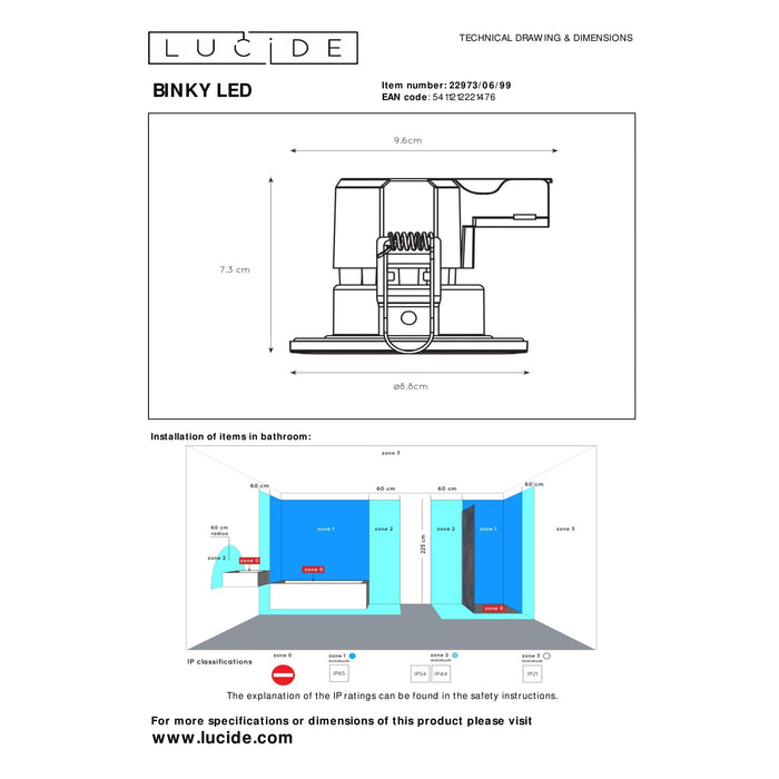 Lucide BINKY LED - Inbouwspot Badkamer - Ø 8,8 cm