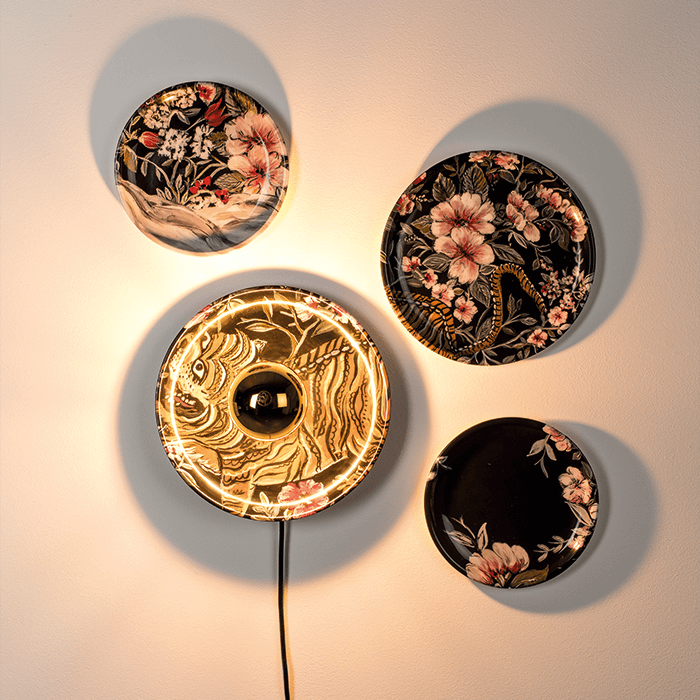 Bold Monkey No Food Here wandlamp tijger - Set van 4 - Zwart