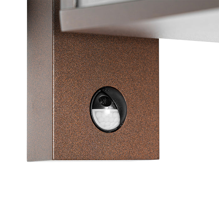 QAZQA Buiten wandlantaarn roestbruin met bewegingssensor IP44 -