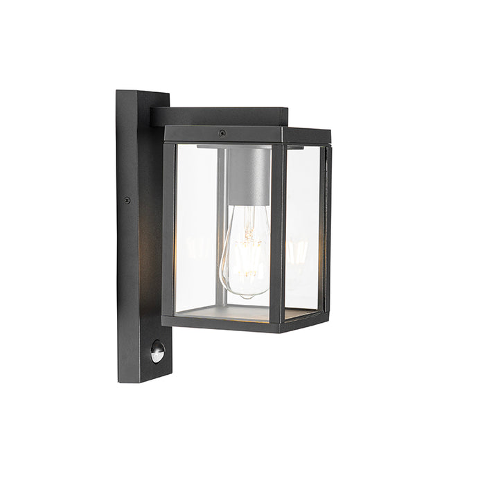 QAZQA Buiten wandlantaarn zwart met bewegingssensor IP44 - Charlois