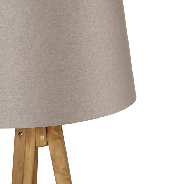 QAZQA Landelijke tripod vintage hout met linnen kap taupe 45 cm -