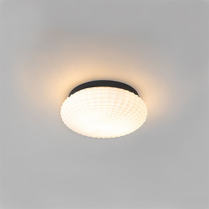 QAZQA Klassieke plafondlamp zwart met opaal glas 30 cm IP44 - Nohmi