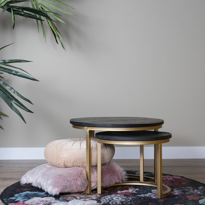 Salontafel Bart - Set van 3 - Zwart blad - Goud onderstel