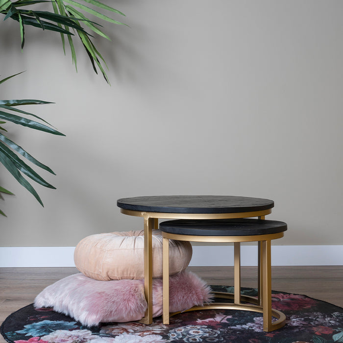 Salontafel Bart - Set van 3 - Zwart blad - Goud onderstel