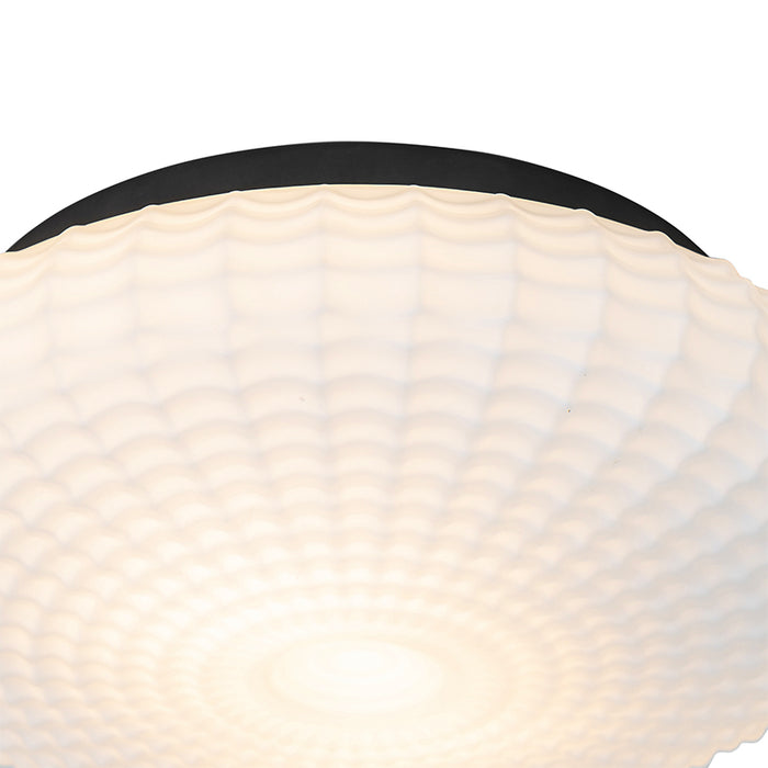 QAZQA Klassieke plafondlamp zwart met opaal glas 35 cm IP44 - Nohmi