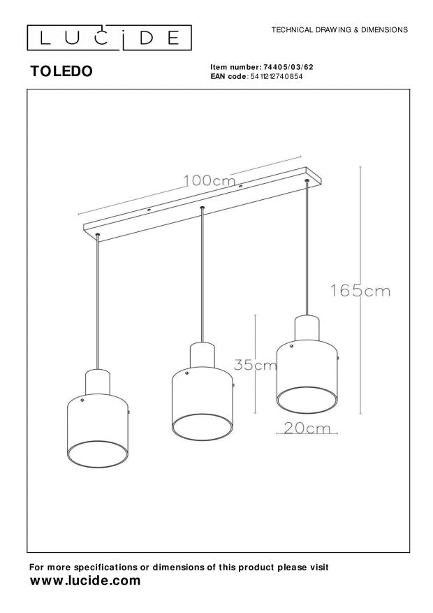 Lucide TOLEDO Hanglamp - Amber