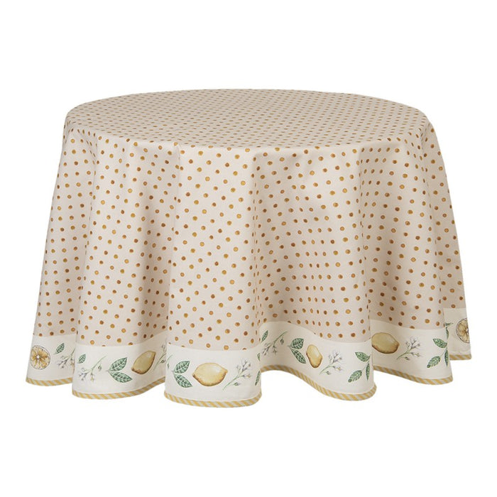 Clayre & Eef Tafelkleed Ø 170 cm Beige Geel Katoen Rond Citroen