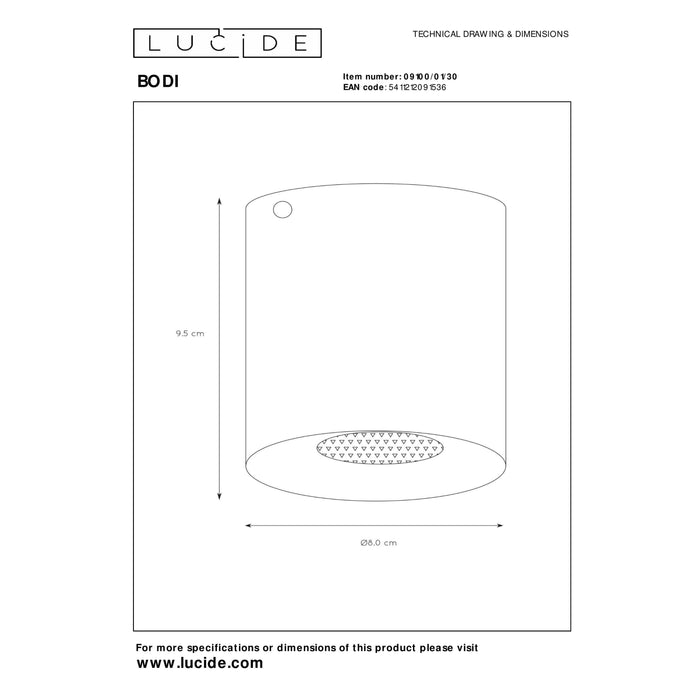 Lucide BODI - Plafondspot - Ø 8 cm - 1xGU10 - Zwart