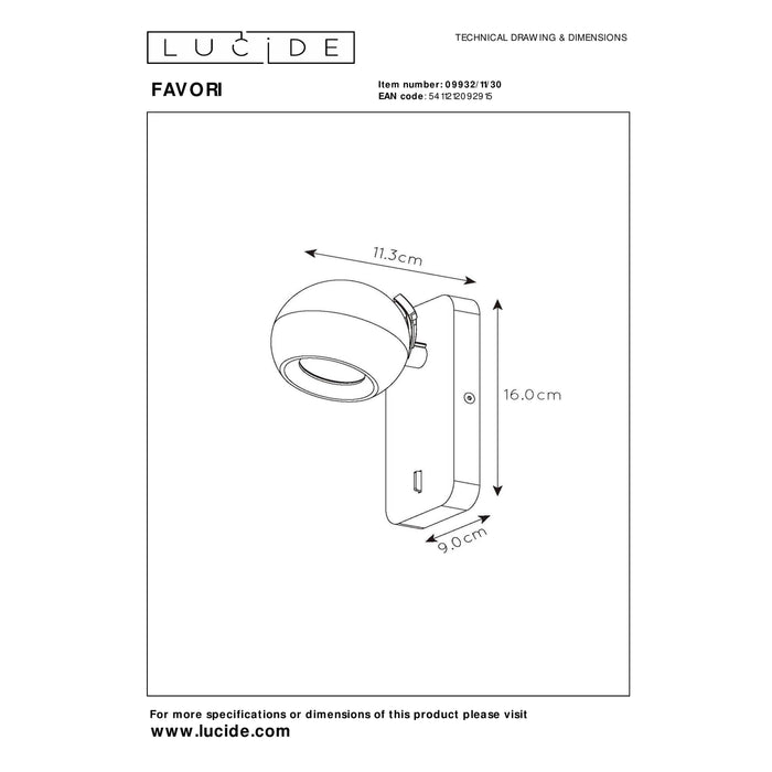 Lucide FAVORI Wandspot - Zwart