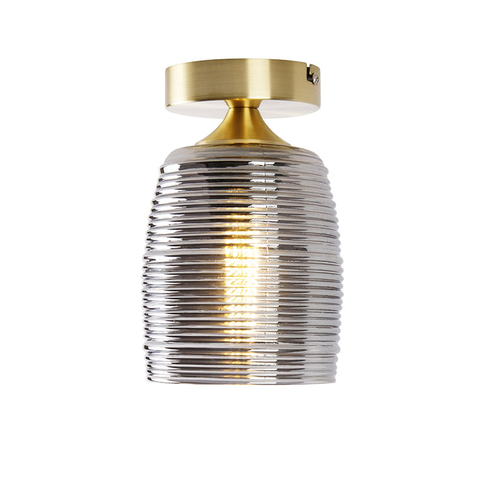 QAZQA Art deco plafondlamp messing met smoke glas - Michi