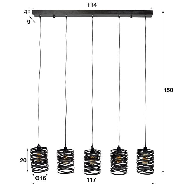Hoyz - Industriele Hanglamp - 5 Lampen - ø17 - Spiraal