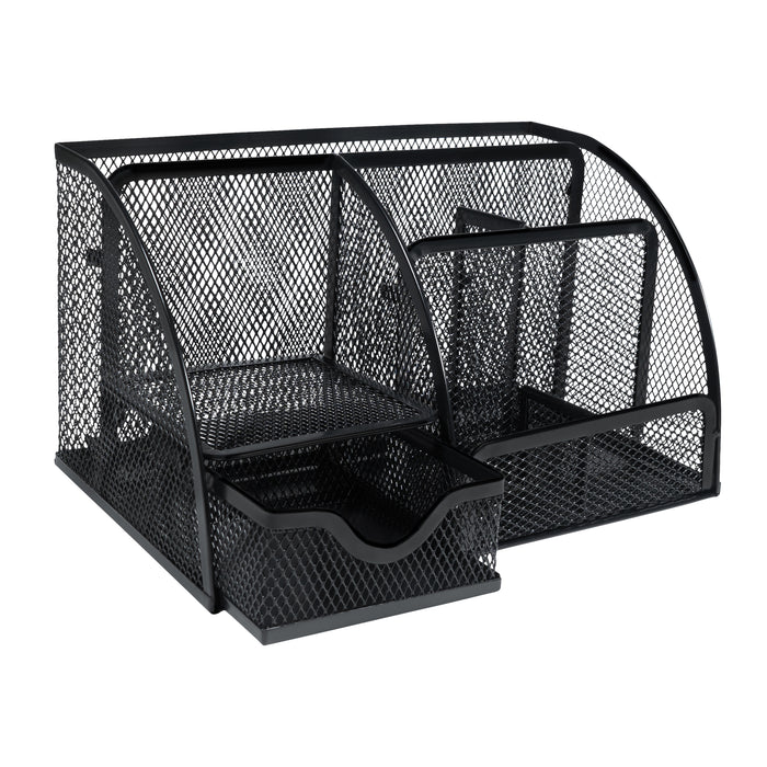 QUVIO Bureau organizer 5 vakken + 1 lade + 1 plankje met gaas - Zwart