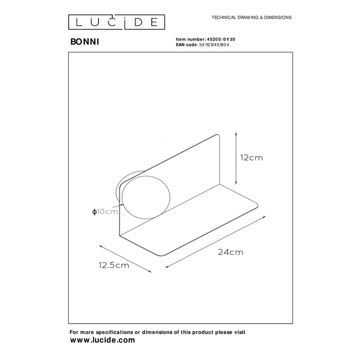 Lucide BONNI Wandlamp - Zwart
