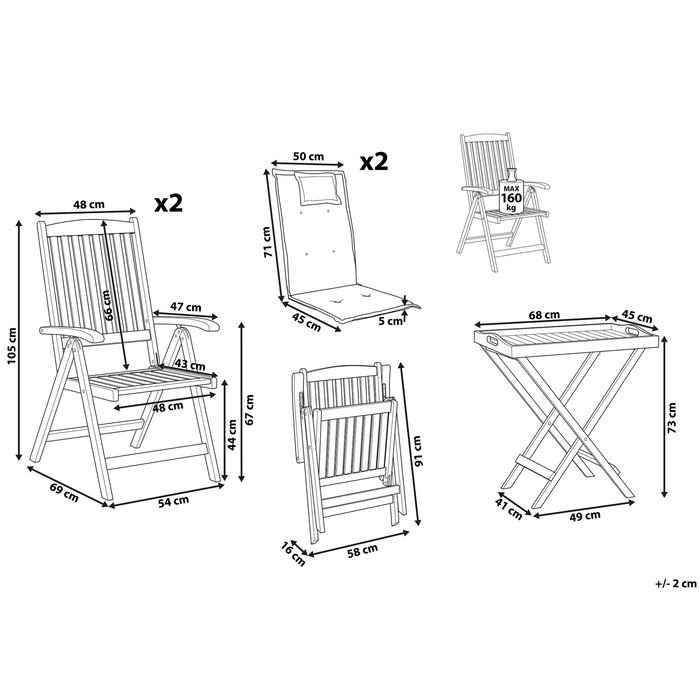Beliani - JAVA - Bistroset voor 2 - Rood - Acaciahout