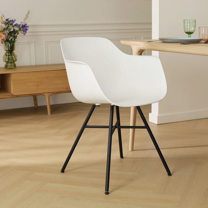Nolon Noa-Puk Eetkamerstoel Wit - met Armleuning - Zwart Onderstel