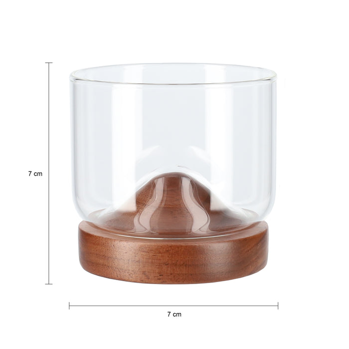 Aretica Whiskey glas met houten onderzetter - Bruin - set van 6