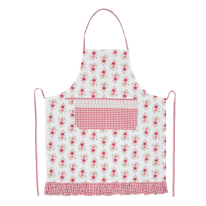 Clayre & Eef Keukenschort 70x85 cm Rood Wit Katoen Rozen BBQ Schort