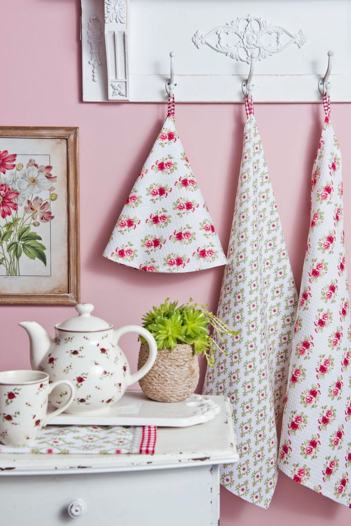 Clayre & Eef Keukenschort 70x85 cm Rood Wit Katoen Rozen BBQ Schort