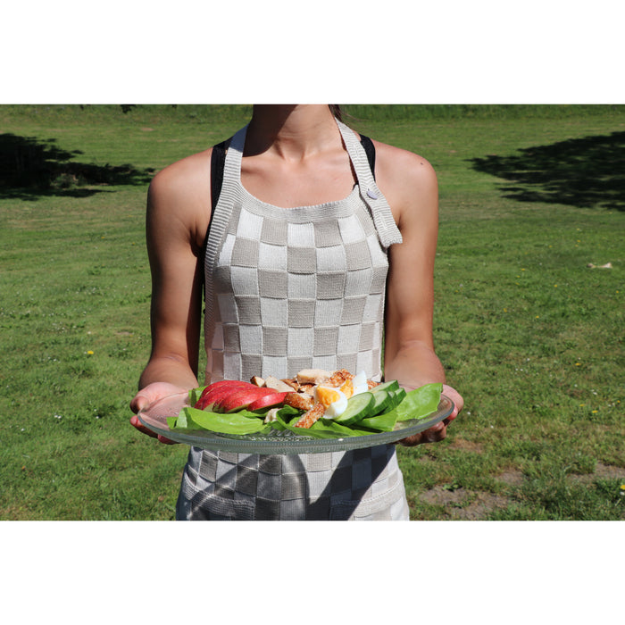 Knit Factory Gebreide Keukenschort Block - Ecru|Linnen