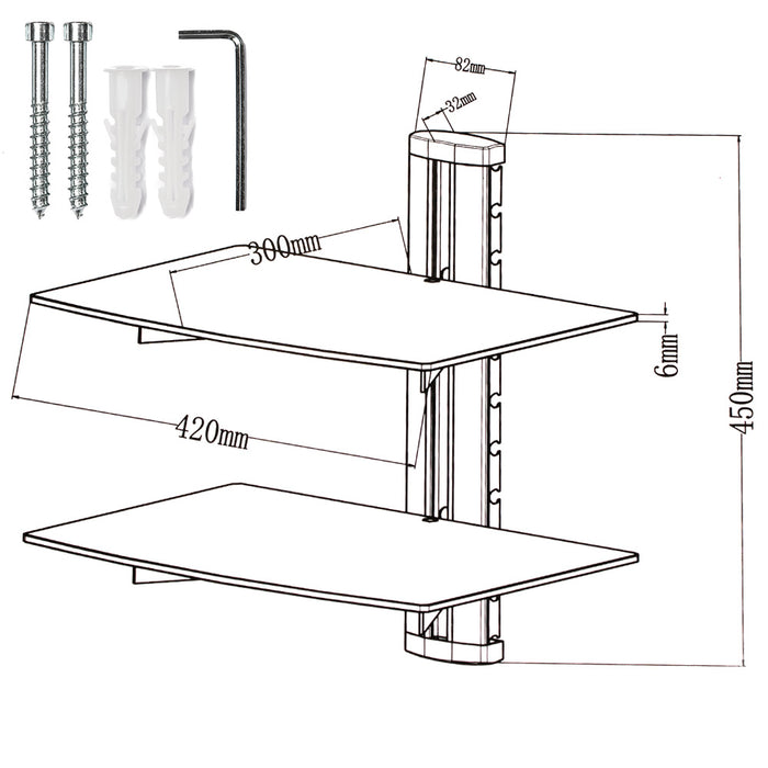 tectake® Muurbeugel voor DVD Speler, met 2 glasplaten