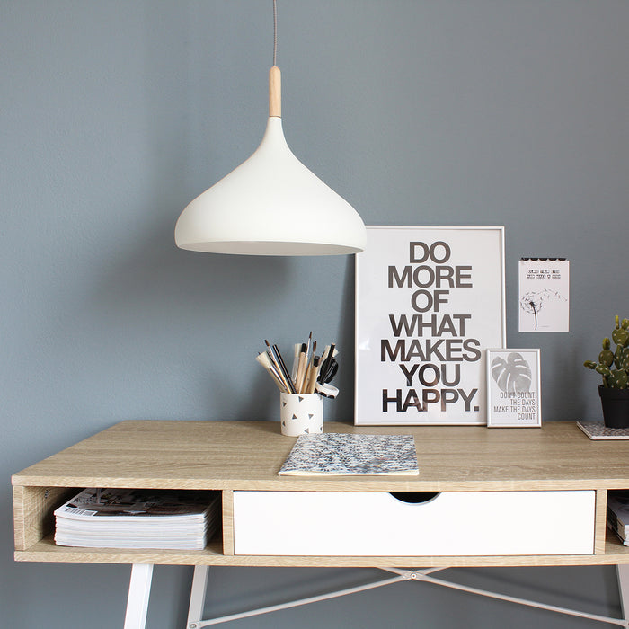 Mexlite - hanglamp - Bjorr - wit - hout metaal - Ø 33cm - E27 - 7730W