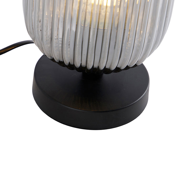 QAZQA Art Deco tafellamp zwart met smoke glas - Banci