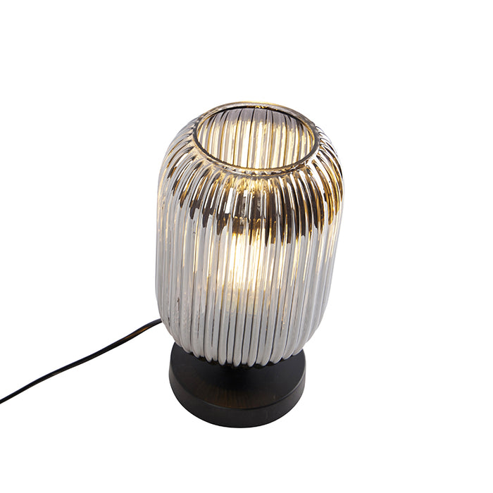 QAZQA Art Deco tafellamp zwart met smoke glas - Banci