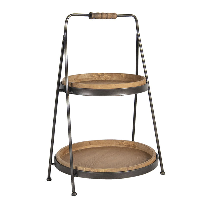 Clayre & Eef Etagère 2 laags 33x32x51 cm Bruin Hout Ijzer Rond
