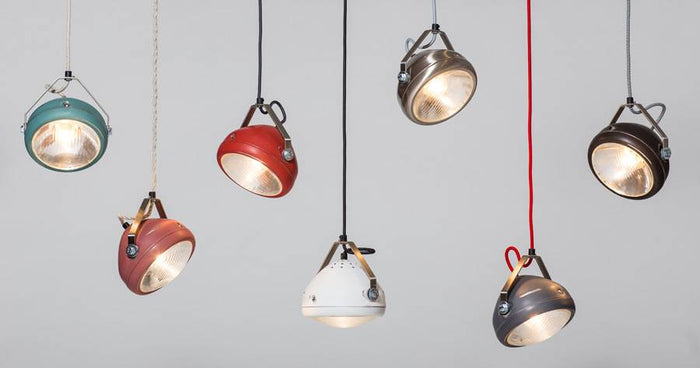 Het Lichtlab No.5 hanglamp koplamp aqua geschuurd