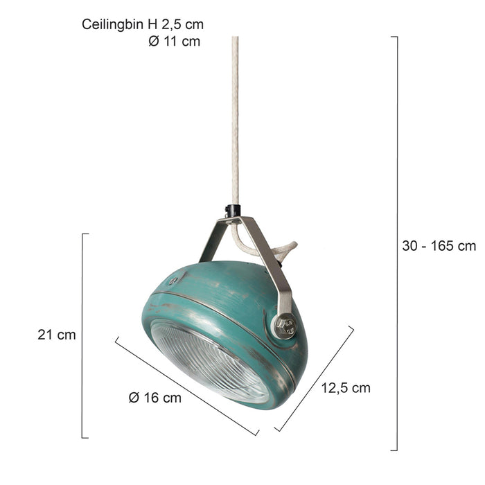 Het Lichtlab No.5 hanglamp koplamp aqua geschuurd