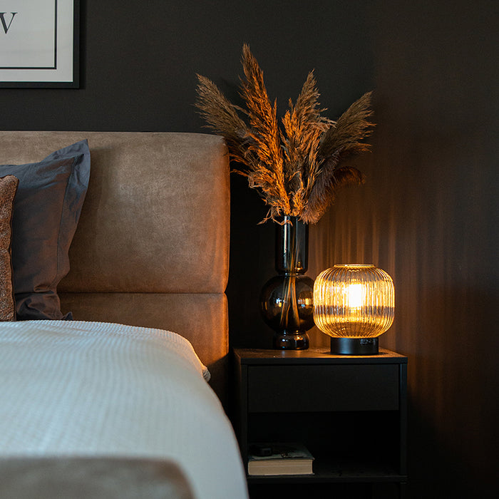 QAZQA Art Deco tafellamp zwart met smoke glas - Karel