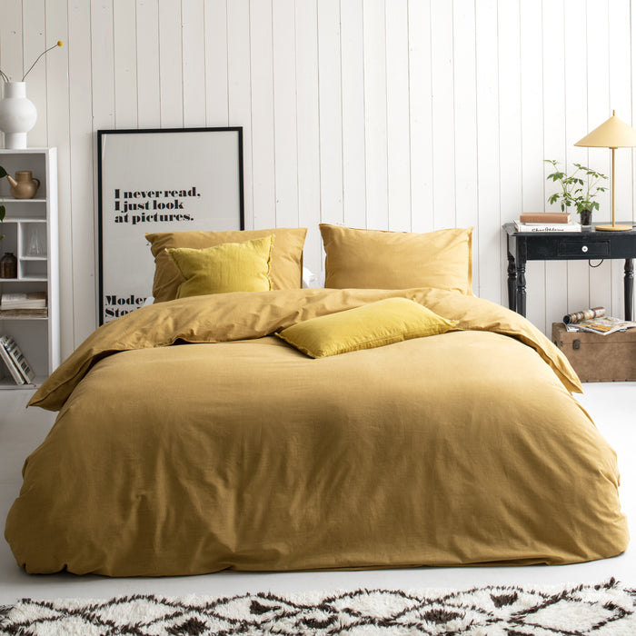 Walra Vintage Cotton Dekbedovertrek 240 x 220/240 cm - Honing mosterd