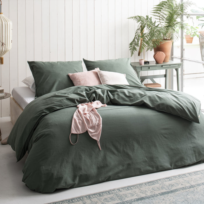 Walra Vintage Cotton Dekbedovertrek 140 x 220/240 cm - Donkergroen