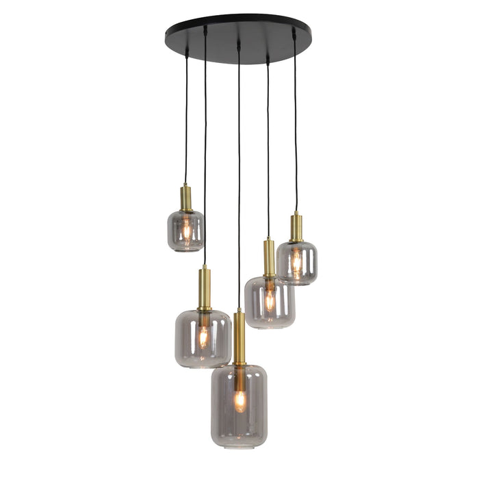 Light&living Hanglamp 5L Ø66x80 cm LEKAR antiek brons+smoke glas