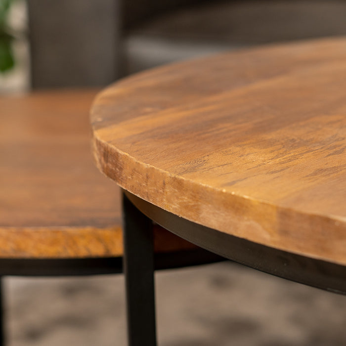 Bronx71 Industriële salontafel set Jessie mangohout (set van 2) Ø80