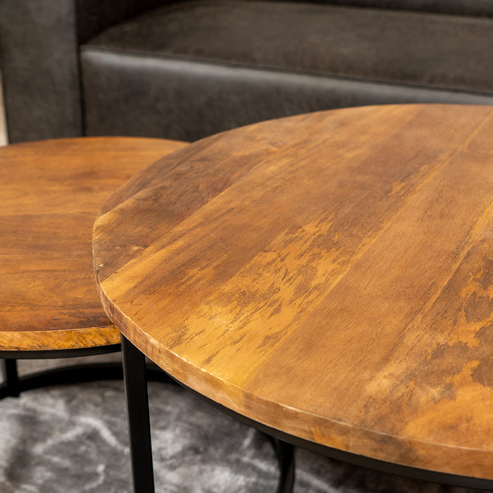 Bronx71 Industriële salontafel set Jessie mangohout (set van 2) Ø80