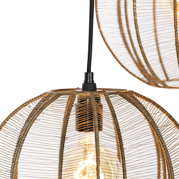 QAZQA Industriële hanglamp brons met zwart rond 3-lichts - Dong