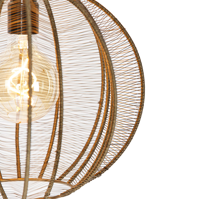 QAZQA Industriële hanglamp brons met zwart rond 3-lichts - Dong