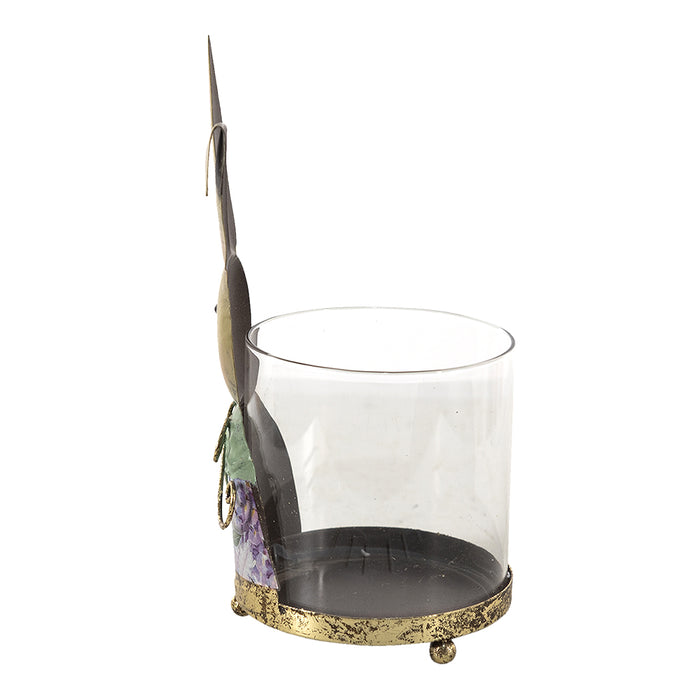 Clayre & Eef Windlicht Konijn 11x10x22 cm Beige Groen Metaal Glas