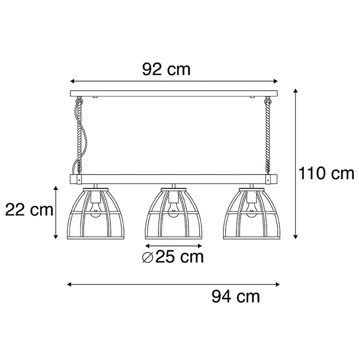 QAZQA Hanglamp arthur - Zwart - Industrieel - L 94cm