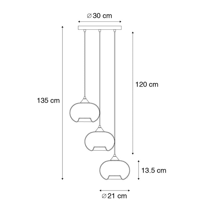 QAZQA Art Deco hanglamp zwart met smoke glas rond 3-lichts- Busa