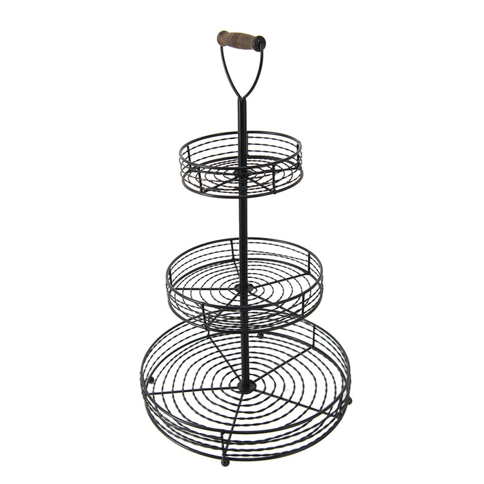 Clayre & Eef Etagère 3 laags Ø 34x59 cm Zwart Ijzer Rond Fruitschaal