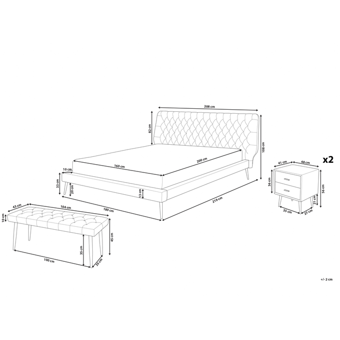 Beliani - ESSONNE - Slaapkamerset - Grijs - 160 x 200 cm - Kunstleer
