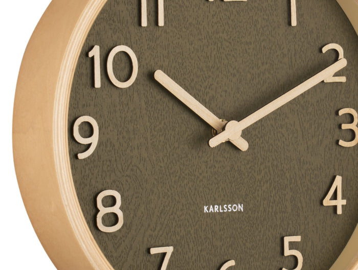 Karlsson - Wall clock Pure wood grain small moss green