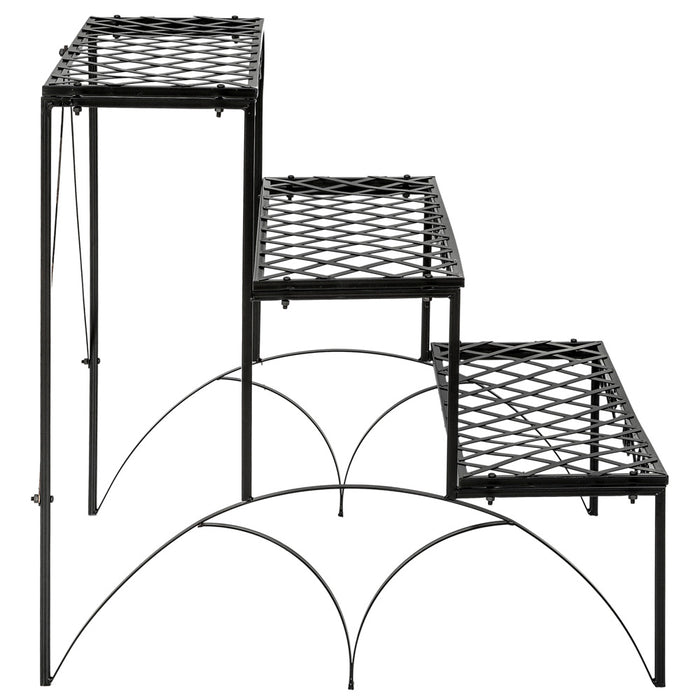 tectake® Bloementrap met 3 treden, vierkant - Zwart