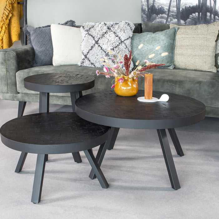 Duverger® Herringbone -Salontafel - rond - dia 74cm - zwart - visgraat