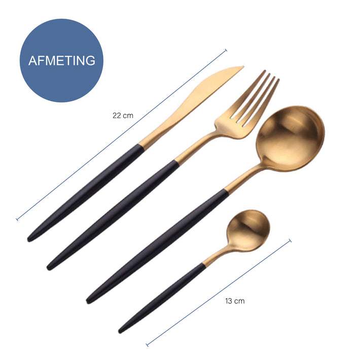 Krumble Bestekset (rond) - 24 delig - 6 persoons - Goud en zwart
